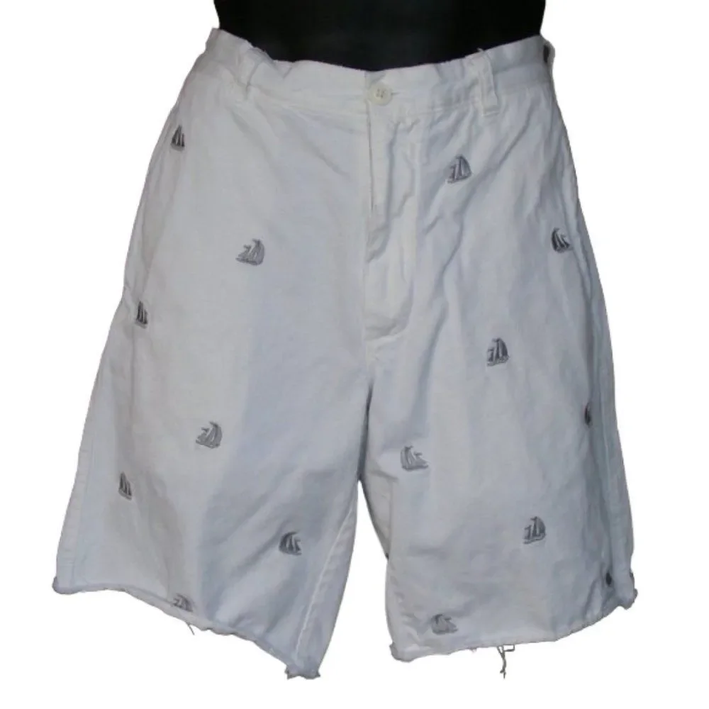 J.CREW Shorts, 31W, Off White, Sailboats, Cut-off, Broken In Regular Fit, Cotton